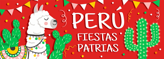 Obraz na płótnie Canvas Cartoon fiestas patrias Peru banner. July 28 celebration