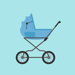 Pram for newborn kids and toddlers. Transportation of baby in pram. Baby carriage icon flat style illustration.