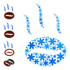 Mosaic coffee aroma icon is designed for winter, New Year, Christmas. Coffee aroma icon mosaic is formed of light blue snow elements. Some similar icons are added.