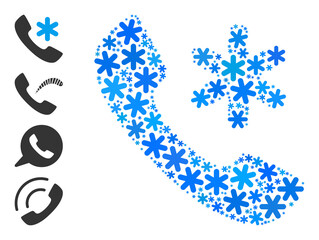Mosaic cold call icon is designed for winter, New Year, Christmas. Cold call icon mosaic is designed with light blue snow parts. Some bonus icons are added.