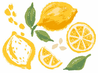Vector lemons. Stylised textured hand drawn clip art set