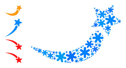 Mosaic rising star pictogram is designed for winter, New Year, Christmas. Rising star icon mosaic is designed with light blue snow items. Some bonus icons are added.