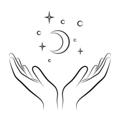 icon silhouette of a black line open hands palms up with magical elements