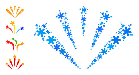 Mosaic festival salute icon is done for winter, New Year, Christmas. Festival salute icon mosaic is shaped from light blue snow icons. Some similar icons are added.