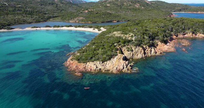Aerial view of Rondinara beach in Corsica, between Porto Vecchio and Bonifacio - Vue a&eacute;rienne de la plage de Rondinara en Corse, proche de porto vecchio et Bonifacio