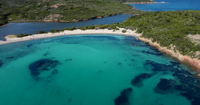 Aerial view of Rondinara beach in Corsica, between Porto Vecchio and Bonifacio - Vue a&eacute;rienne de la plage de Rondinara en Corse, proche de porto vecchio et Bonifacio