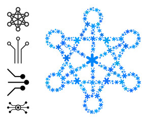 Mosaic star network icon is designed for winter, New Year, Christmas. Star network icon mosaic is created of light blue snow. Some similar icons are added.