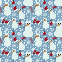 Winter seamless snowman rabbit pattern for fabrics and packaging and gifts and cards and kids and wrapping paper