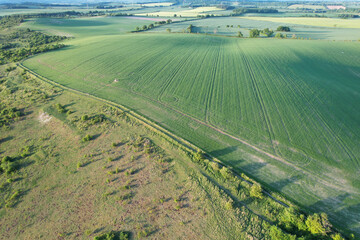 Just before sunset, beautiful aerial view of Galley and Warden Hills of Luton, England, UK, Drone's...