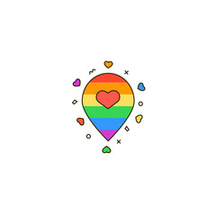 Rainbow map pin line icon. Map marker - symbol of LGBT & LGBTQ love, gays and lesbians, sexual minorities support. Pride month map pointer for websites, apps, social media, messengers. 