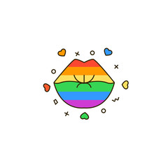 Rainbow lips line icon on isolated white background. Kiss symbol of LGBT & LGBTQ love, gays and lesbians, sexual minorities support. Pride month vector illustration.