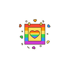 LGBT pride month calendar with rainbow heart - color line icon. Symbol of LGBTQ love, gays and lesbians, sexual minorities support, awareness periods and celebration events.