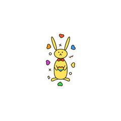 Cute rabbit holding rainbow heart - vector illustration in thin linear design. Bunny character - symbol of LGBT & LGBTQ love, gays and lesbians couples, sexual minorities support.