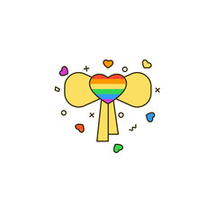 Rainbow heart with a yellow bow - color line icon on white background. Symbol of LGBT, LGBTQ, gay love, lesbians, sexual minorities. Pride month celebration, Valentine's day vector illustration.
