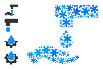 Mosaic hand washing pictogram is combined for winter, New Year, Christmas. Hand washing icon mosaic is shaped of light blue ice crystals. Some bonus icons are added.