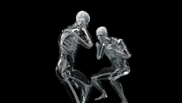 anatomy animation of Two male boxers fight, Boxing, exercise, extreme sport, gym, human anatomy, body skeleton, Hook hit, MMA fighters, alpha channel, 3d render	