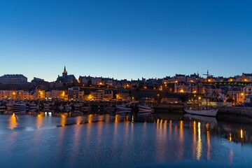 The harbor roadstead of the city of Granville in Europe, France, Normandy, Manche, in spring, at...