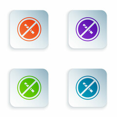 Color No Smoking icon isolated on white background. Cigarette symbol. Set colorful icons in square buttons. Vector