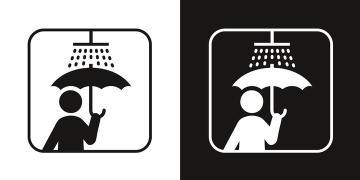 Piktogramm Regenschirm in Dusche - einfarbig und mehrfarbig