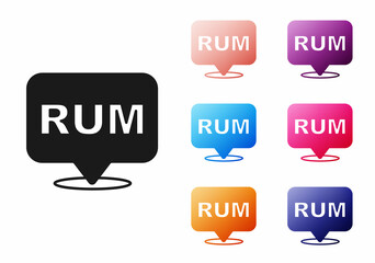 Black Alcohol drink Rum bottle icon isolated on white background. Set icons colorful. Vector