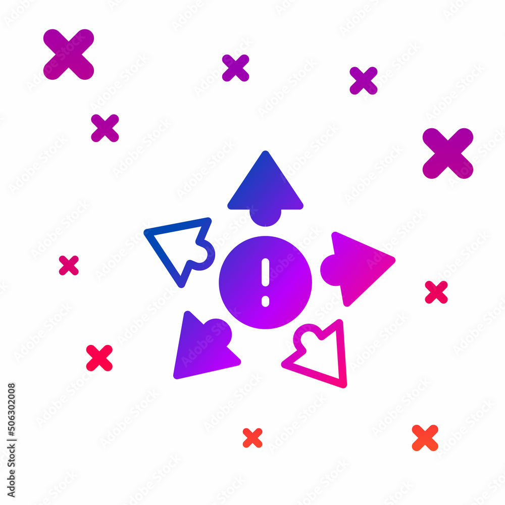 Poster Color Many ways directional arrow icon isolated on white background. Gradient random dynamic shapes. Vector