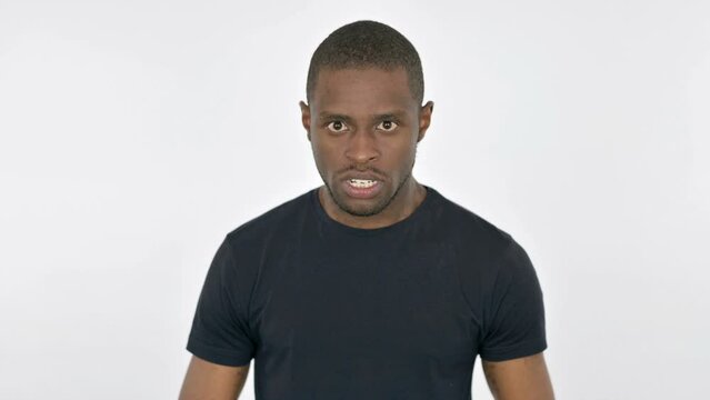 Angry Young African Man Want Revenge on White Background 