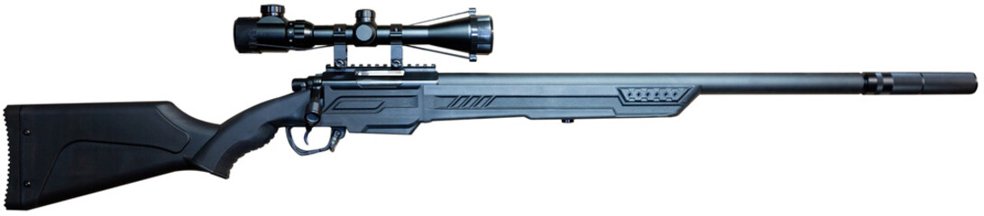 Modern rifle isolated on a white background closeup