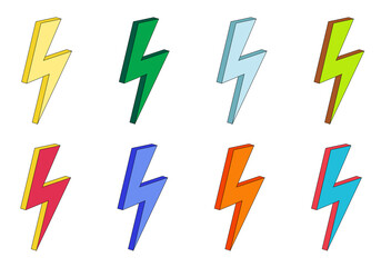 set of 3d lightning icons, flash sign, Vector isolated illustration