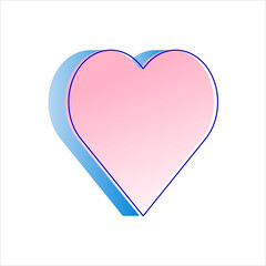 pink blue heart shape with outline, 3d icon, isolated