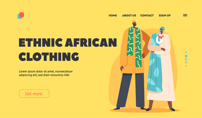 Ethnic African Clothes Landing Page Template. Man and Woman Wear Tribal Apparel, Indigenous Characters of Africa