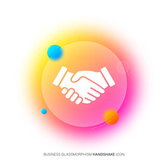 Handshake vector icon. Contract of the transaction or successful agreement symbol in gradient glassmorphism style. Clear glass concept. Vector EPS 10