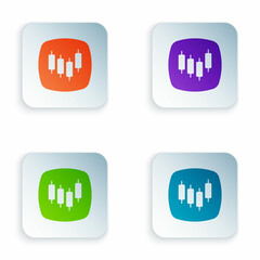 Obraz premium Color Browser with stocks market growth graphs and money icon isolated on white background. Monitor with stock charts arrow on screen. Set colorful icons in square buttons. Vector