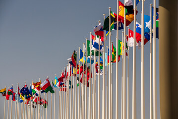 National flags at entry to Dubai Expo