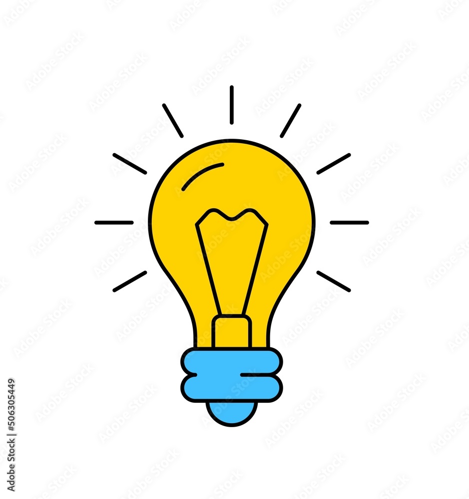 Aufkleber light bulb with rays shine. creative ideas, brainstorming and problem solving. implementation of inn