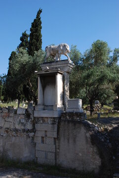 Athens, Greece / July 2022: The archaeological site of the Keramikos in Athens. Ancient Greek monuments.
