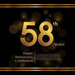 58 years anniversary celebration logotype with gold color and ribbon for booklet, leaflet, magazine, brochure poster, banner, web, invitation or greeting card. Vector illustrations.