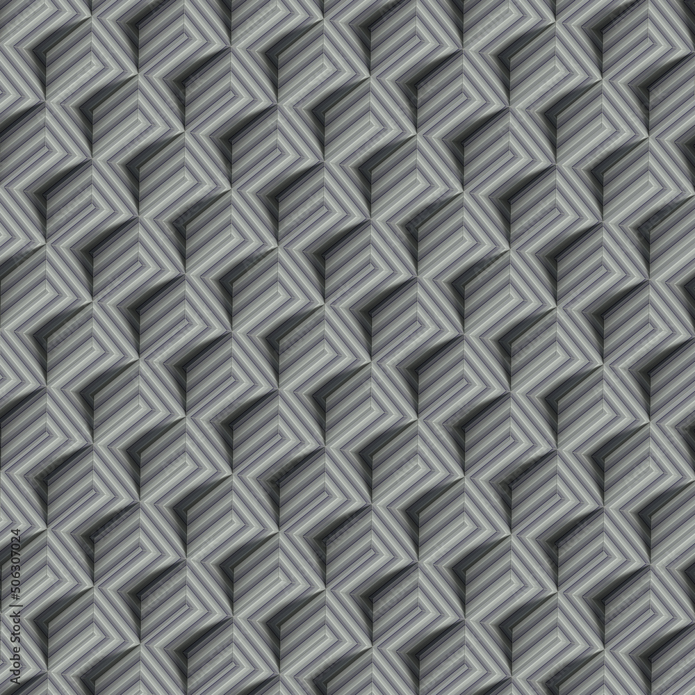 Poster Geometric background of many rectangles covered with gray striped texture. 3d rendering digital illustration