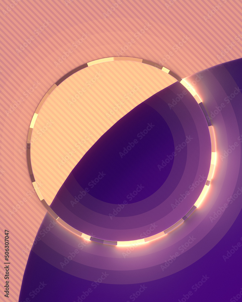 Poster Composition of rounded figures with a harmoniously color and a luminous ring in the center. 3d rendering illustration