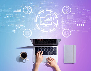 Obraz na płótnie Canvas Marketing Strategy concept with person using a laptop computer