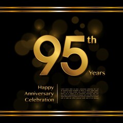 95 years anniversary celebration logotype with gold color and ribbon for booklet, leaflet, magazine, brochure poster, banner, web, invitation or greeting card. Vector illustrations.