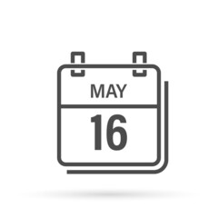 May 16, Calendar icon with shadow. Day, month. Flat vector illustration.