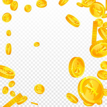 Chinese yuan coins falling. Fabulous scattered CNY coins. China money. Beautiful jackpot, wealth or success concept. Vector illustration.