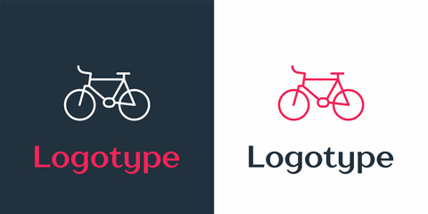 Logotype line Bicycle icon isolated on white background. Bike race. Extreme sport. Sport equipment. Logo design template element. Vector