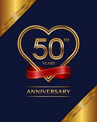 50 years anniversary celebration logotype with golden color, for booklet, leaflet, magazine, brochure poster, banner, web, invitation or greeting card. Vector illustrations.