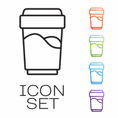 Black line Glass with water icon isolated on white background. Soda glass. Set icons colorful. Vector