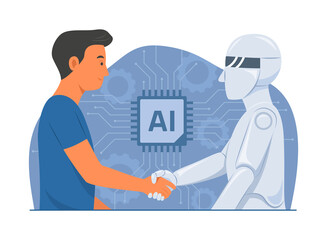 Human and Robot Shaking Hand.
