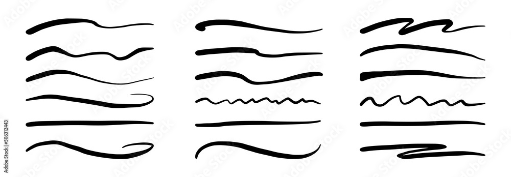 Poster Line marker stroke underline. Marker highlight brush effect. Handwriting vector brush underline stroke set for accent, text highlight element.