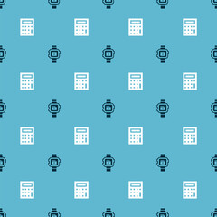 Set Wrist watch and Calculator on seamless pattern. Vector