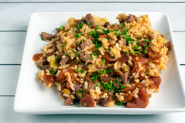 rice  with kielbasa  and fire roasted tomatoes