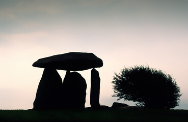 Pentre Ifan prehistoric megalithic stone burial chamber dolmen in the Dyfed region of Wales, United...